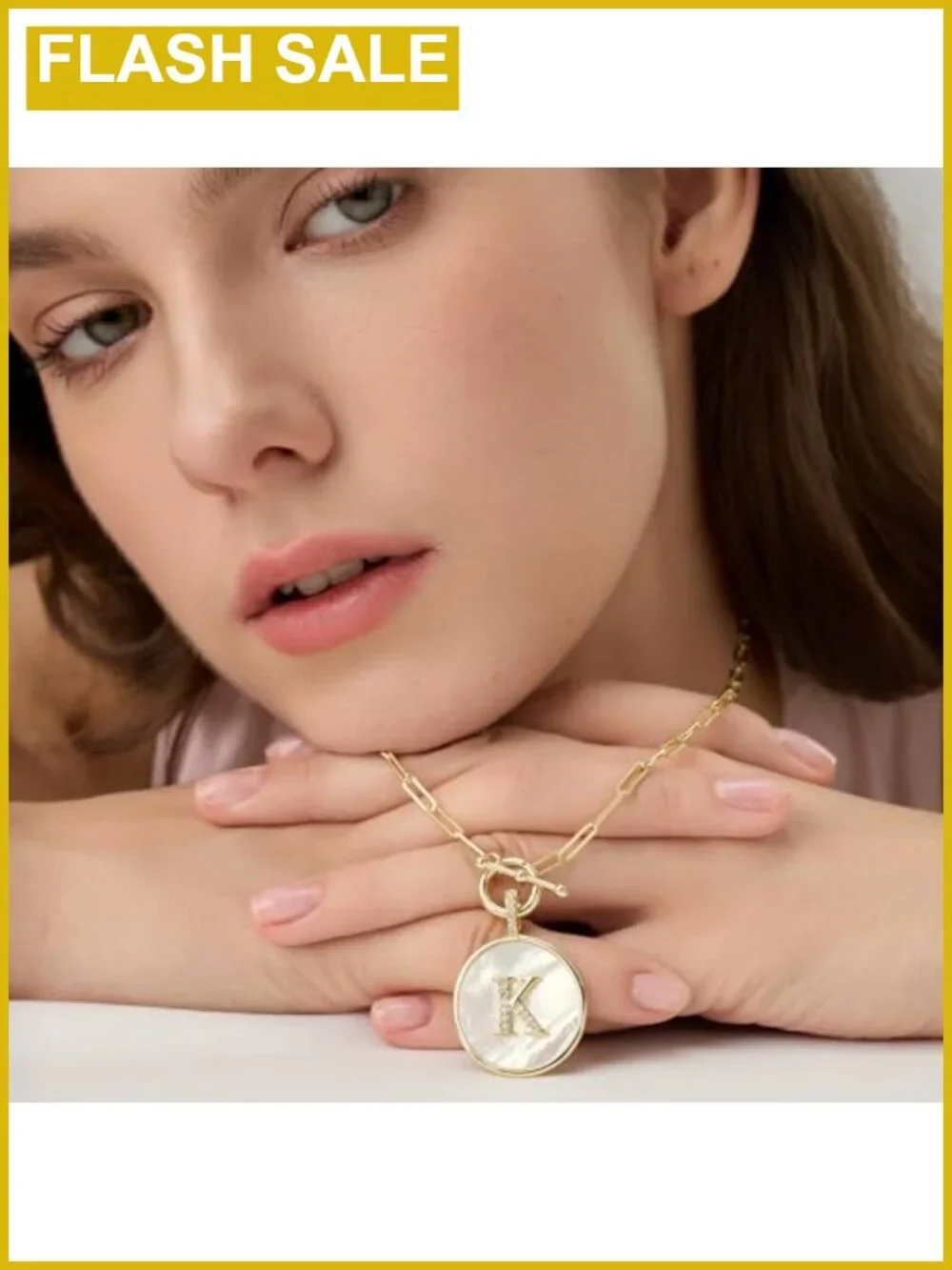 14K Gold Filled Initial Necklace Mother of Pearl CZ Pendant